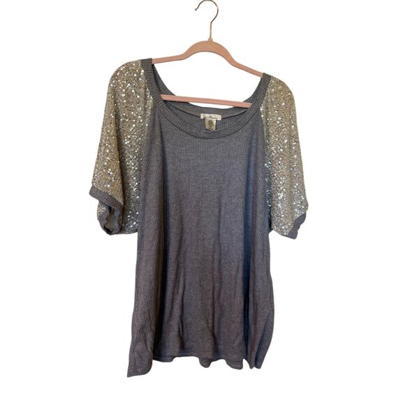 Tea, Please Grey Sequined Short Sleeve Shirt Women's Size 3X - Picture 1 of 9